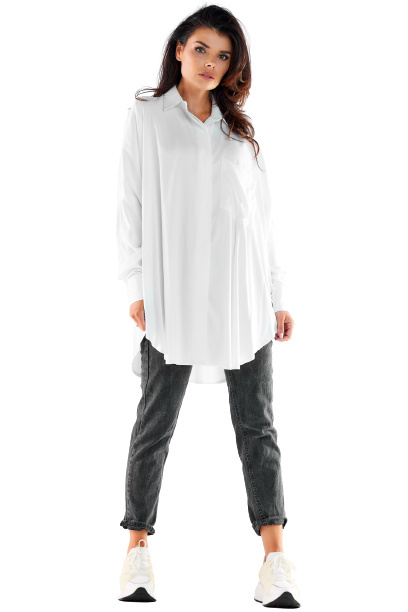 Koszula damska oversize z wiskozy lużna z długim rękawem biała